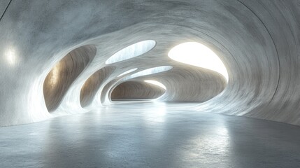 Poster - Abstract wavy futuristic architecture rendered in 3D with a concrete floor