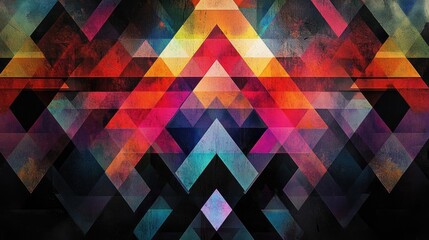 Poster - Captivating and intricate geometric abstract design in vibrant colors layered over a simple black background perfect for stylish wallpapers and contemporary backgrounds