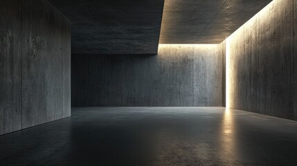 Poster - Dark abstract concrete room with a smooth interior Architectural backdrop featuring illuminated elements in a night setting 3D rendering