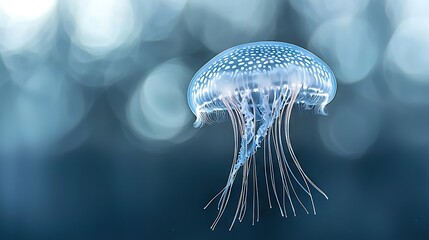 Poster -   A close-up of a jellyfish in a body of water with a blurry background