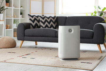 Wall Mural - Air humidifier on carpet in living room interior