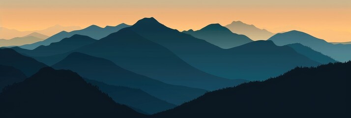 Wall Mural - Mountain Silhouettes with Sunset Light Creating Shadows in the Dusk Sky