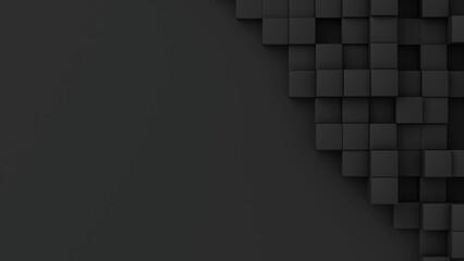 Aufkleber - Black cubes with random size on dark backdrop. A place for text on the left. Abstract 3d render illustration geometrical concept background.