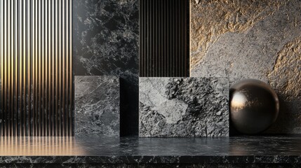 Poster - Elegant abstract background featuring metal textures combined with stone marble and granite 3D illustration and rendering