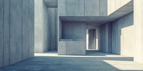 Poster - Abstract architectural space featuring a concrete cube Geometric design 3D render