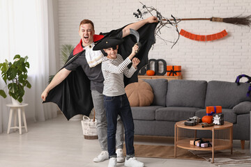 Poster - Father with his son dressed for Halloween at home