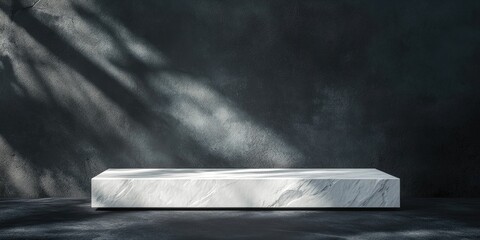 Aufkleber - Elegant white stone podium on a dark surface with shadow reflection on the wall ideal for branding and packaging presentation design