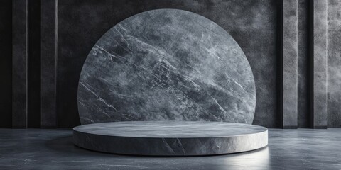 Poster - Minimalistic round display featuring an empty space with an old marble style 3D rendered structure