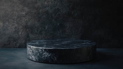 Poster - Black stone pedestal for product display Vertical frame mockup Dark background stage 3D rendered illustration