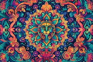 Aufkleber - Design a colorful mandala featuring images of Hanuman's many heroic deeds
