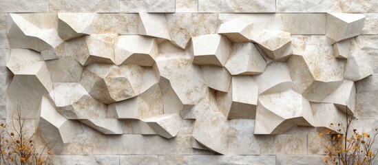 Aufkleber - Beige stone wall segments Stone panels suitable for product display background 3D rendering