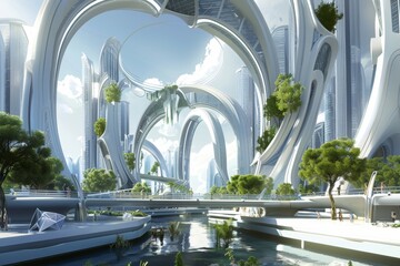 Poster - Design a futuristic cityscape with transparent buildings