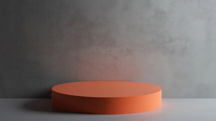 Poster - Minimalist 3D backdrop for showcasing products Circular orange podium set against a gray background 3D rendered illustration