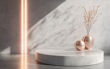 Aufkleber - Minimalistic mock up podium featuring concrete and rose gold materials designed for product presentation in a 3D illustration
