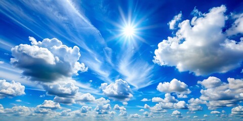 Sunlit Sky with Puffy Clouds, Blue , Nature , Photography