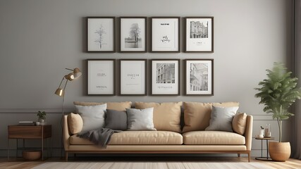 Photo frame on wall (3d rendering)