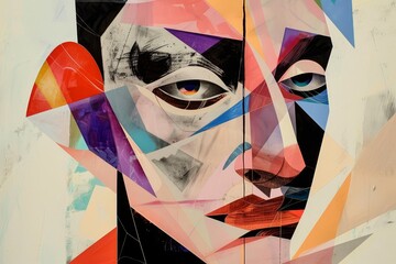 Aufkleber - An abstract interpretation of a prankster's face made up of geometric shapes