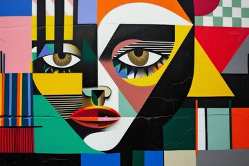 Aufkleber - An abstract interpretation of a prankster's face made up of geometric shapes