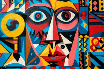 Aufkleber - An abstract interpretation of a prankster's face made up of geometric shapes