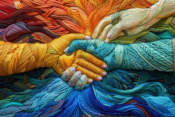 Poster - An embroidered design celebrating the bonds formed through acts of kindness and compassion