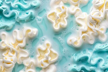 Poster - Abstract background of white and blue cosmetic cream creating a swirling and mixing pattern