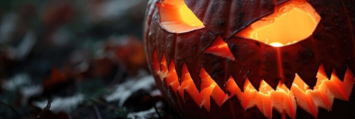 Sticker - Close-up of a carved pumpkin lantern