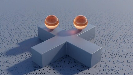 Wall Mural - abstract 3d animation of amber cubes with geometric patterns sliding on a cross on a dark background