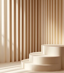 Poster - A podium stand displaying a product on a brown background with a curtain. 3D rendering