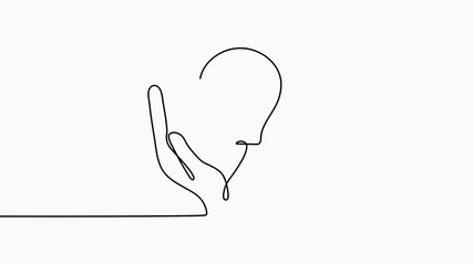Poster - hands hold lightbulb one continuous line drawing animated video. electric lamp animation. brainstorm