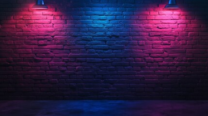 Canvas Print - Decorative neon light on walls without plaster. Lighting effect with red and blue neon.