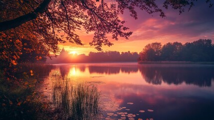 Wall Mural - Beautiful Autumn Nature Colors During Sunset Free