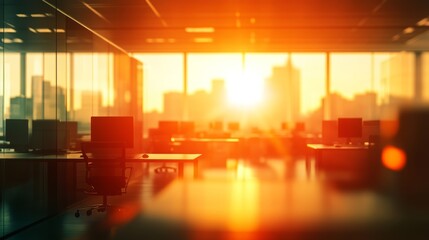 Poster - Office space with a blurry background of panoramic windows and light from the window. Business concept banner template with a blurry background.