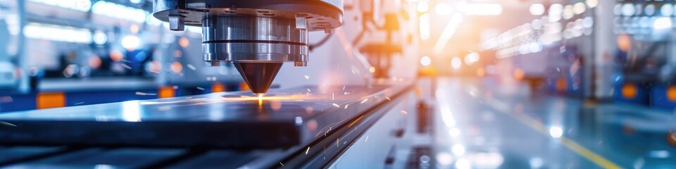 Poster - CNC Milling and Laser Cutting Equipment for Metal Processing in an Industrial Environment with Motion Blur