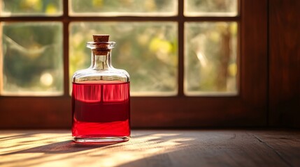 clear glass bottle with red liquid