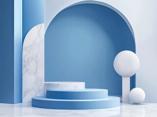 Poster - Abstract blue podium, 3d render, 3d illustration