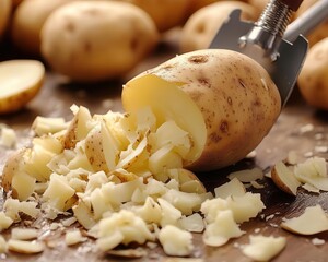 Potato peeler peeling a potato with clean and smooth strokes