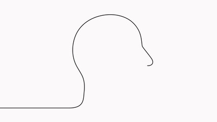 Poster - continuous line drawing man head animated video. male face linear empty frame animation.