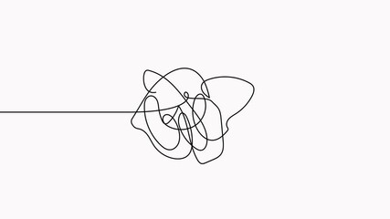 Poster - Tangled round scribble continuous line drawn animation. Chaotic linear circle animated video.