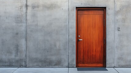 Wall Mural - brown wooden panel door beside gray concrete wall