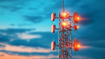 Poster - Telecommunication Tower with Sunset Sky