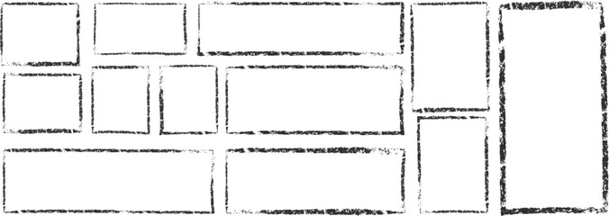 Poster - Set of rectangular and square frames in grunge style. Square borders drawn in black charcoal, chalk or ink for design, poster, cover. Vector illustration