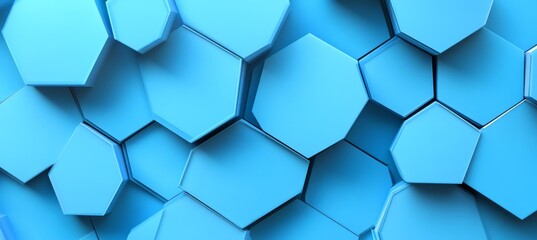 Poster - Blue hexagonal gradient background, abstract futuristic geometric backdrop or wallpaper with text copyspace