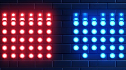 Poster - Neon light on brick walls without plaster background and texture. Lighting effect red and blue neon.