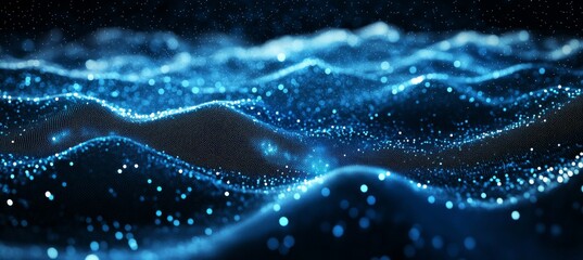 Poster - moving dots in a futuristic wave. an abstract technology background. a visualization of big data in 