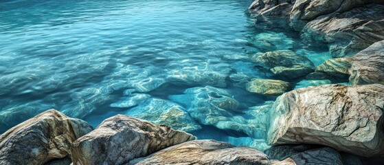 Wall Mural - Crystal Clear Water Surrounding Smooth, Gray Rocks