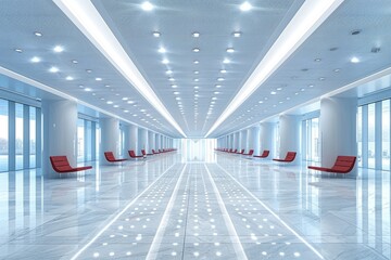Poster - Modern Lobby with Red Chairs and Bright Lighting