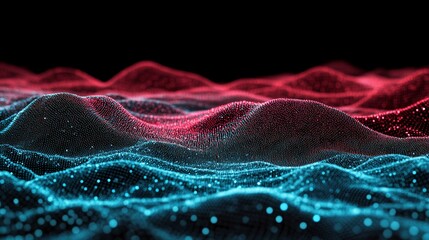 Poster - An abstract digital background with cybernetic particles. Plexus geometric effect. Big data with compounds. A musical wave of particles. Low poly mesh. Flow. Wave. 3D rendering.