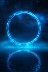 Wall Mural - blue neon, smoke, smog. night view of neon in a city street. abstract neon dark background.
