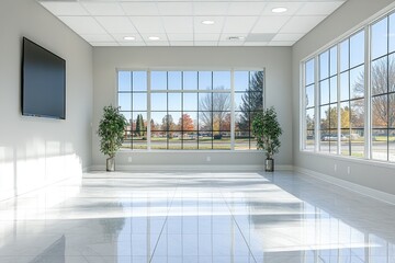 Poster - Modern Office Space with Large Window and Tile Floor