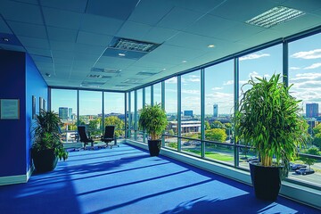 Poster - Office Space with Blue Carpet and City View